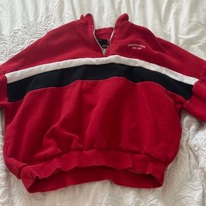 red zip up crewneck